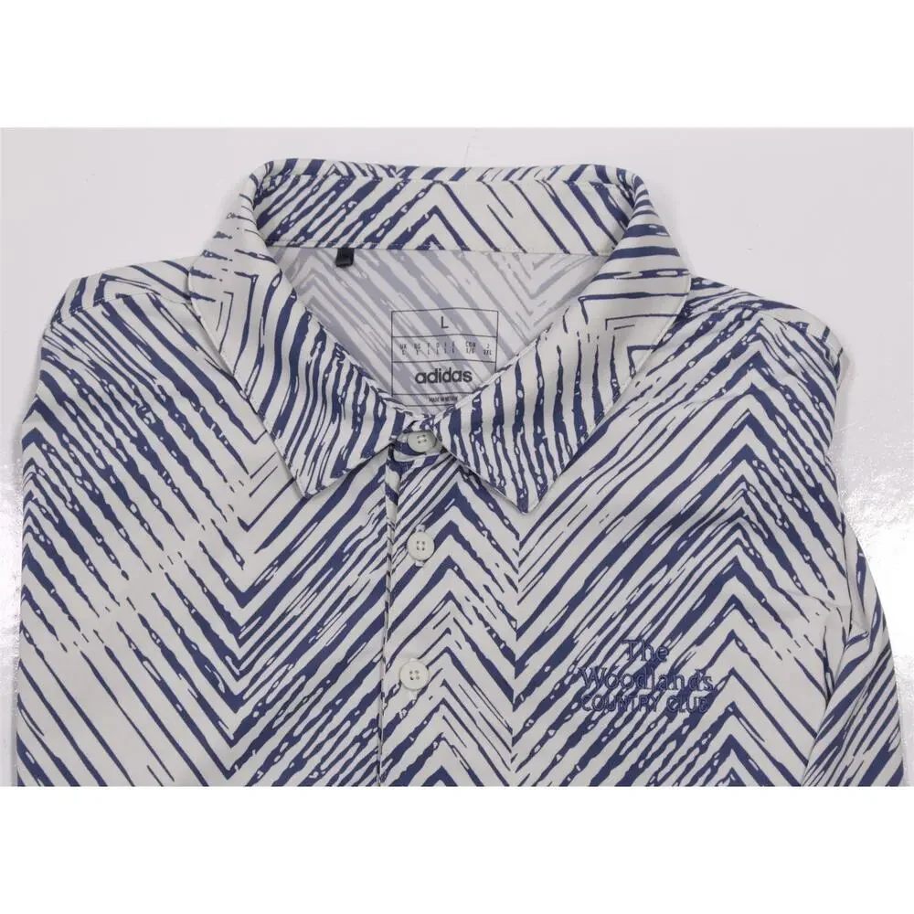 Adidas Golf Woodlands Country Club Blue White Herringbone Polo Shirt Large
